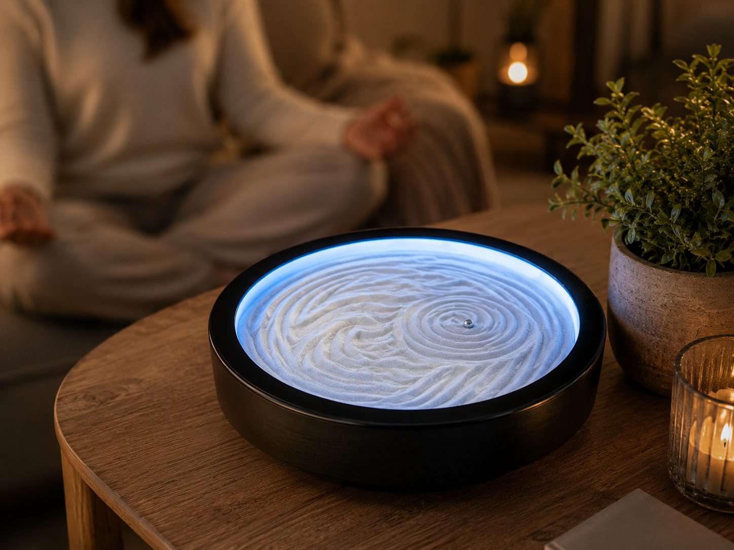 MELONVA kinetic sand art device in a calm room